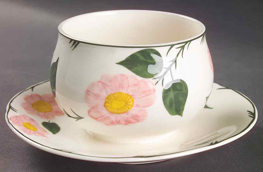 Wild Rose (Pink Flowers) Round Gravy Boat/Attached Underplate by Villeroy & Boch-1