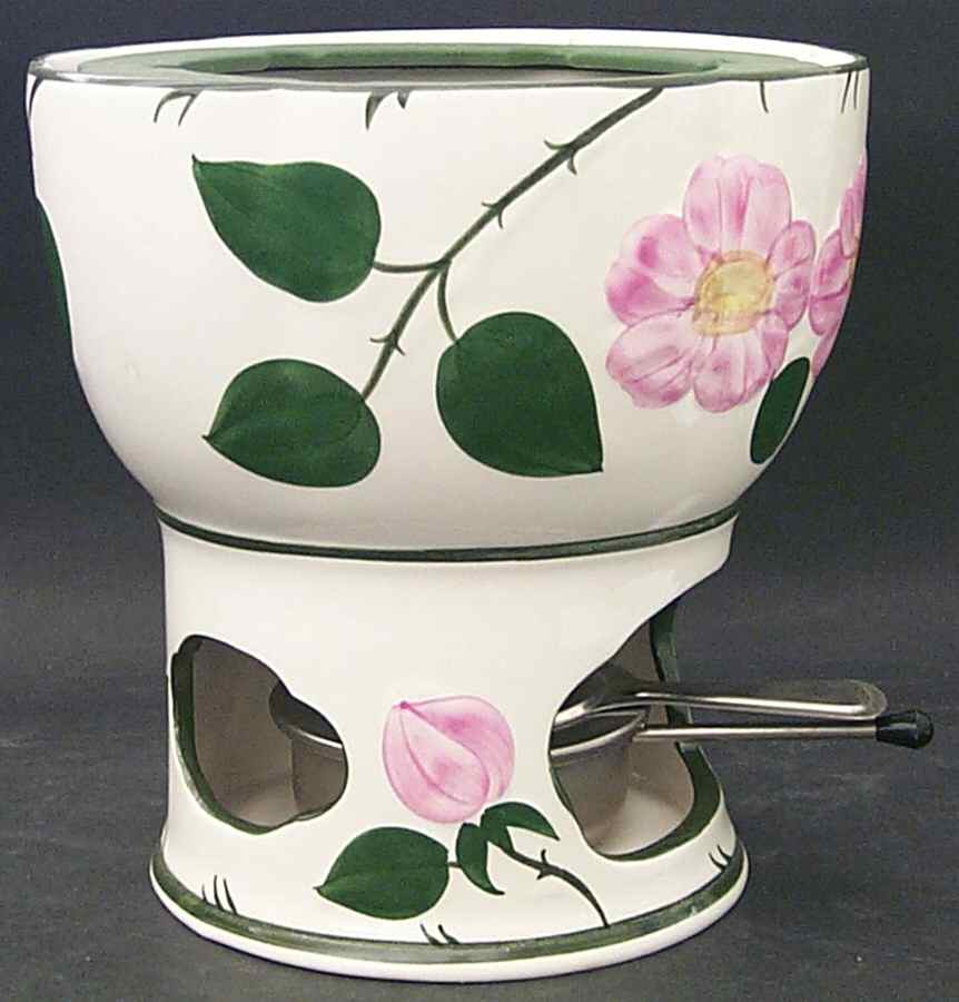 Wild Rose (Pink Flowers) Open Fondue Pot with Warmer Stand and Burner by Villeroy & Boch-1