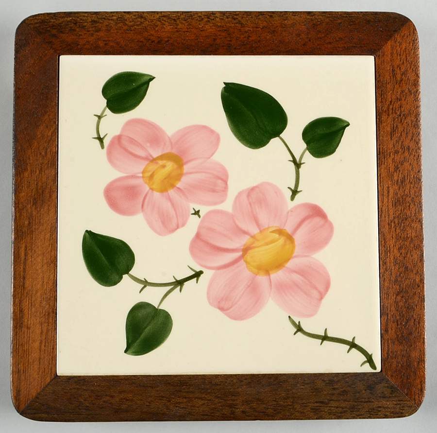 Wild Rose (Pink Flowers) Square Wood Frame  Trivet by Villeroy & Boch-1
