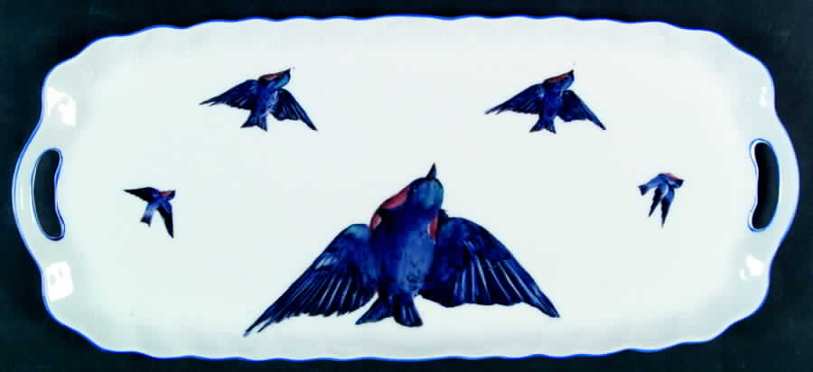 Blue Bird (Semi-Scallop) Large Sandwich Tray by Victoria (Czech)-1