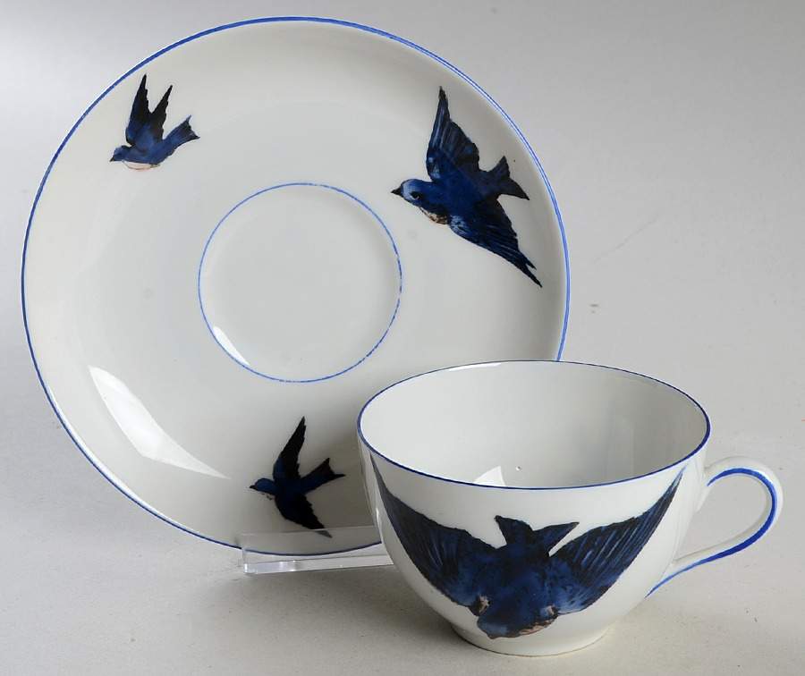 Blue Bird (Smooth Edge) Flat Cup & Saucer Set by Victoria (Czech)-1