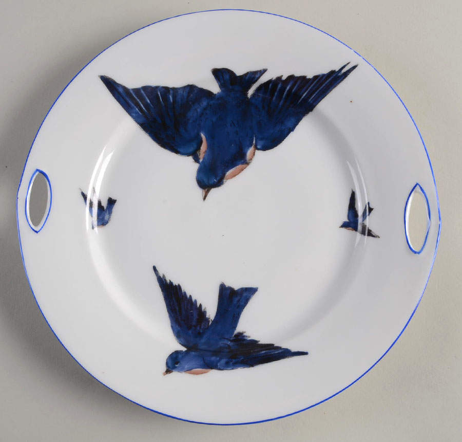 Blue Bird (Smooth Edge) Handled Cake Plate by Victoria (Czech)-1