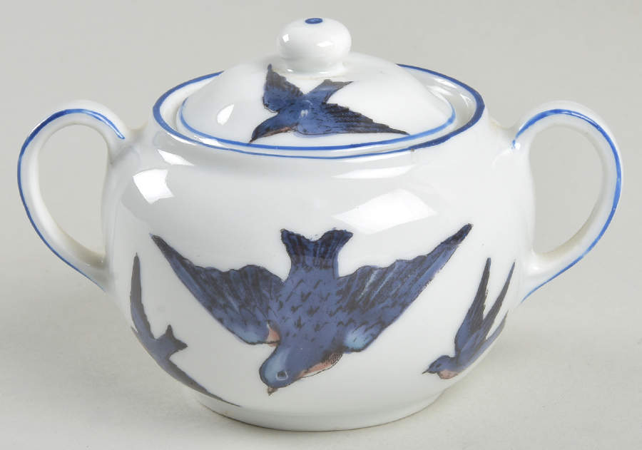 Blue Bird (Smooth Edge) Mini Sugar Bowl & Lid by Victoria (Czech)-1
