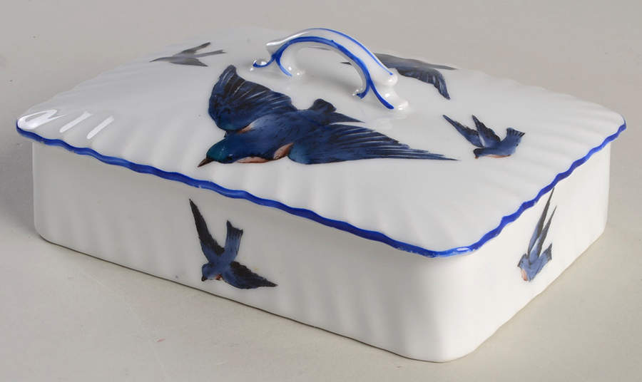 Blue Bird (Smooth Edge) 6" Rectangular Box & Lid by Victoria (Czech)-1