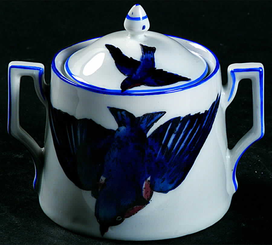Blue Bird (Smooth Edge) Mini Sugar Bowl & Lid by Victoria (Czech)-1