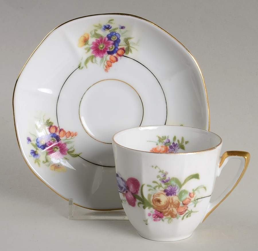 Maytime Flat Demitasse Cup & Saucer Set by Victoria (Czech)-1