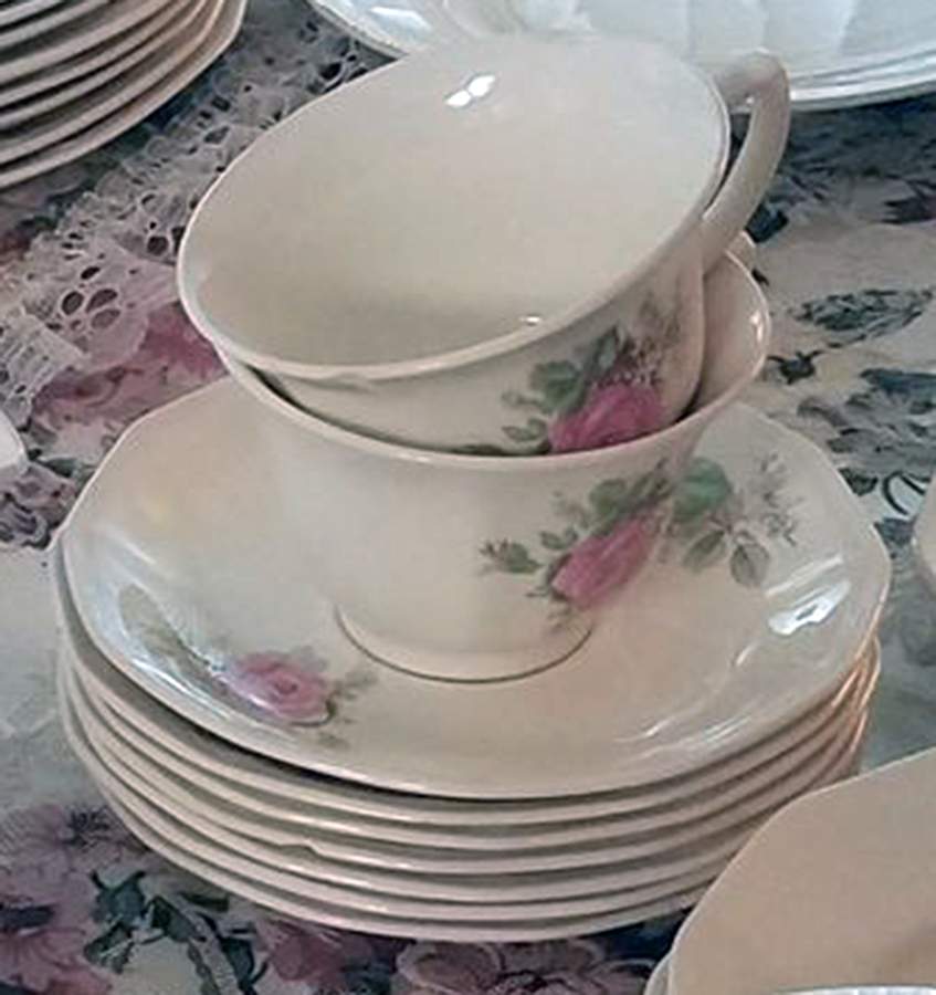 Rosemary Footed Cup & Saucer Set by Victoria (Czech)-1