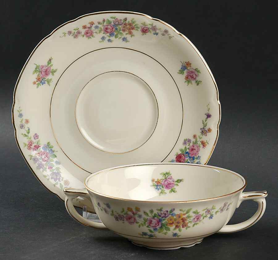 205 Flat Cream Soup Bowl & Saucer Set by Victoria (Czech)-1