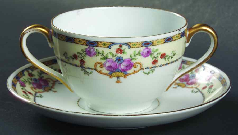 Warwick Flat Bouillon Cup & Saucer by Victoria (Czech)-1