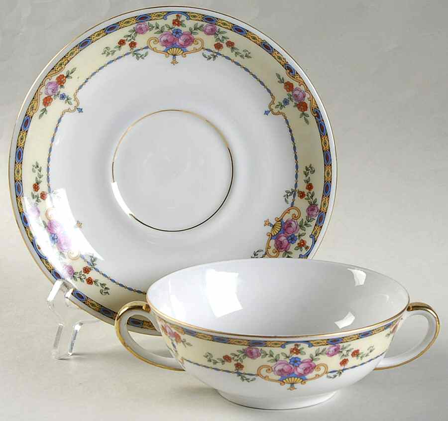 Warwick Flat Cream Soup Bowl & Saucer Set by Victoria (Czech)-1