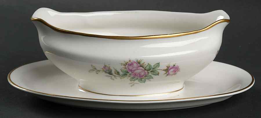 Damask Rose Gravy Boat with Attached Underplate by Vogue-1