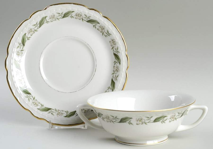 Old Charleston Footed Cream Soup Bowl & Saucer Set by Vogue-1