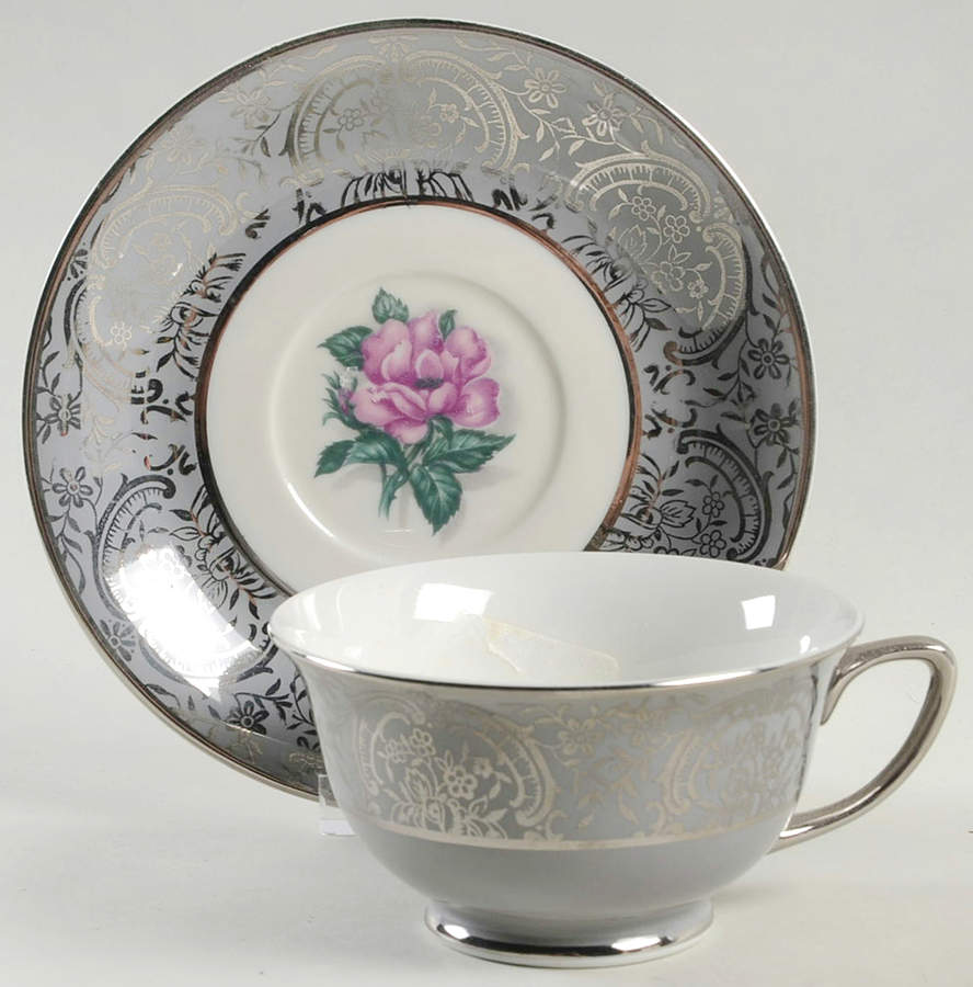 Silver Lace Footed Cup & Saucer Set by Vogue-1