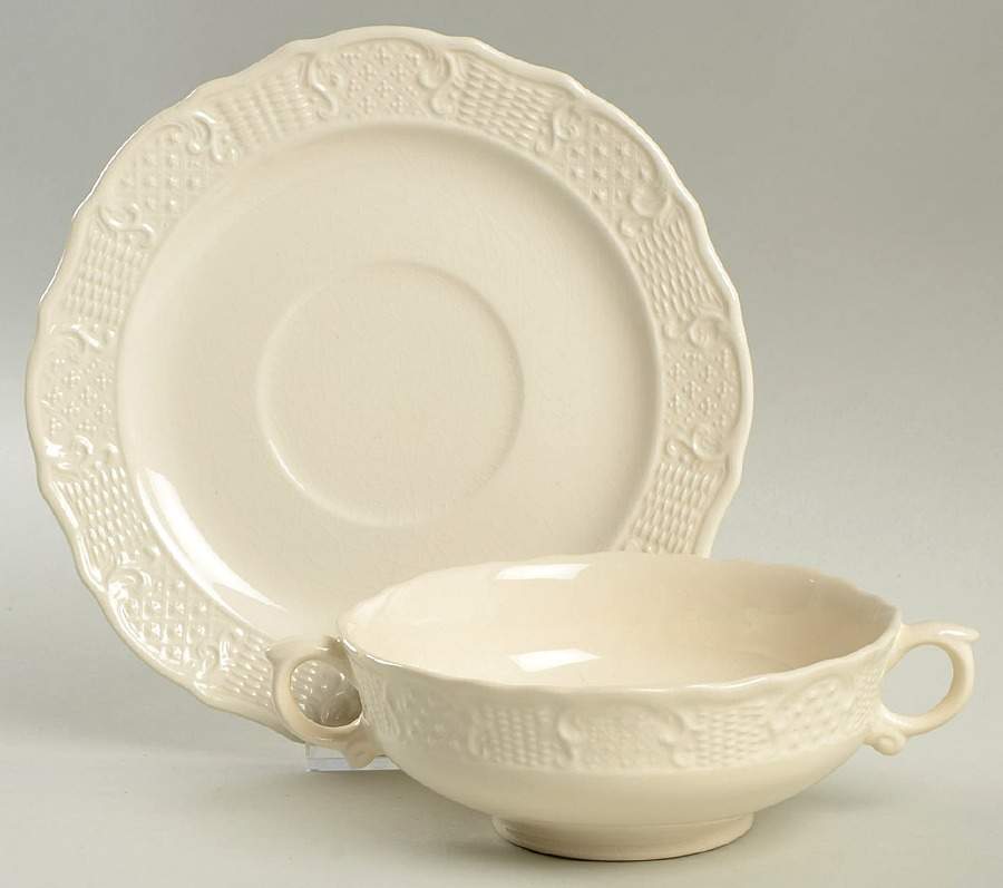 Washington Colonial Flat Cream Soup Bowl & Saucer Set by Vogue-1
