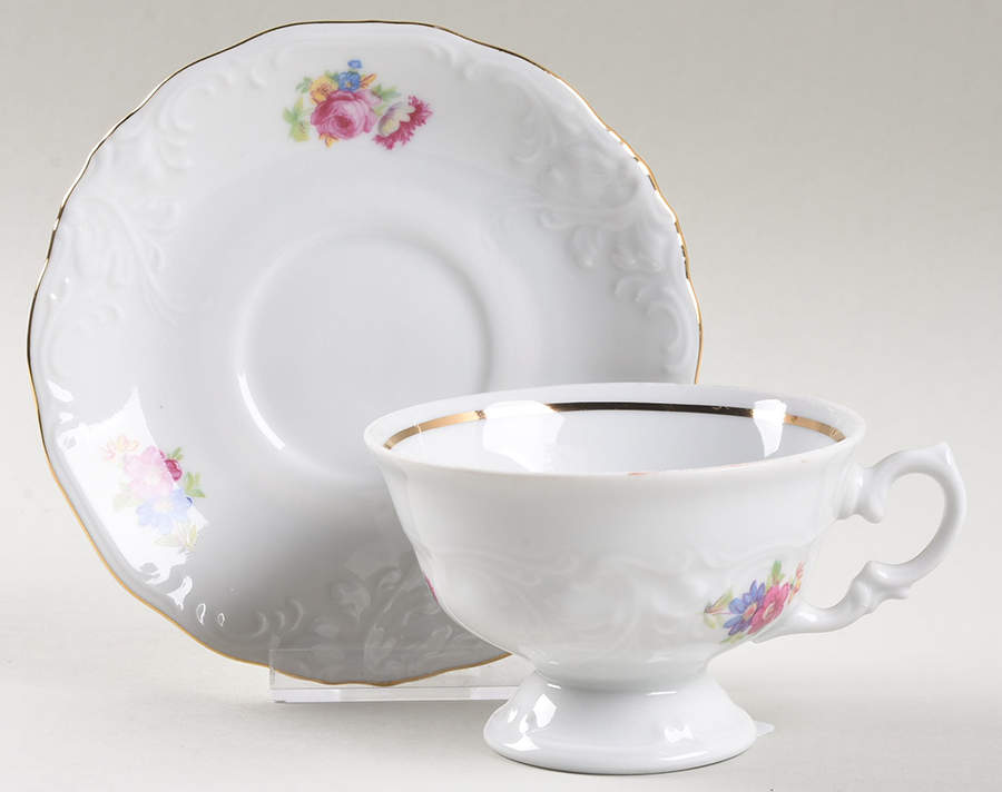 Wanda (Scalloped, Embossed) Footed Cup & Saucer Set by Vendome Porcelain-1