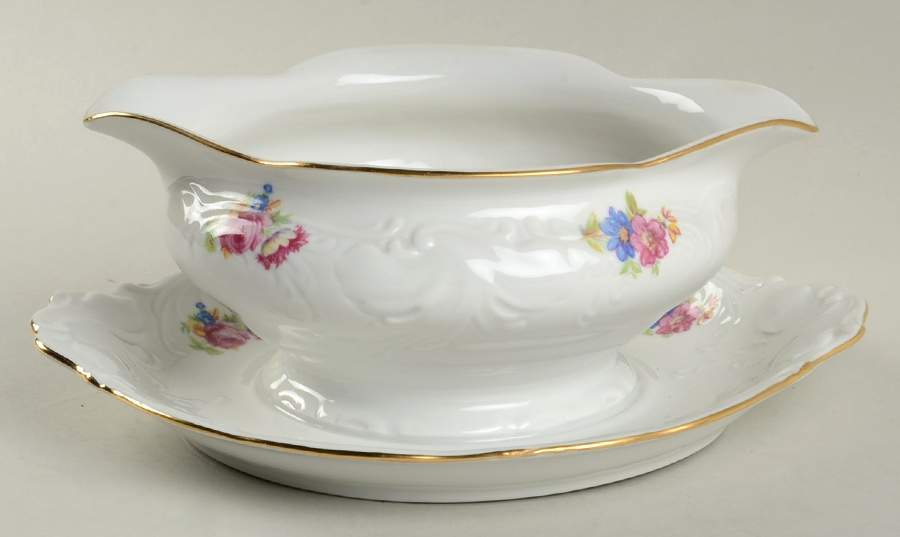 Wanda (Scalloped, Embossed) Gravy Boat with Attached Underplate by Vendome Porcelain-1