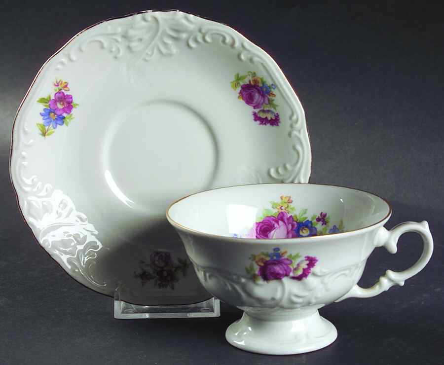 Wanda (Scalloped, Embossed) Footed Cup & Saucer Set by Vendome Porcelain-1