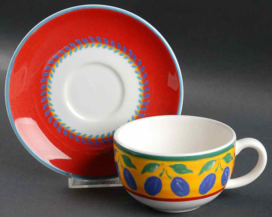 Fruit Fantasy Flat Cup & Saucer Set by Vista Alegre-1