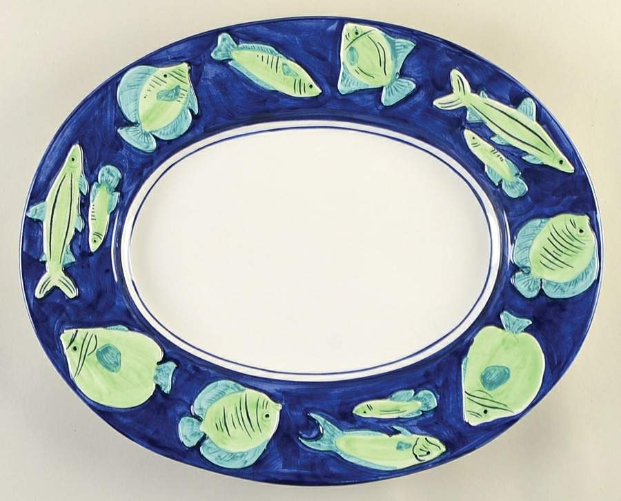 Acqua Pesce 19" Oval Serving Platter by Vietri (Italy)-1