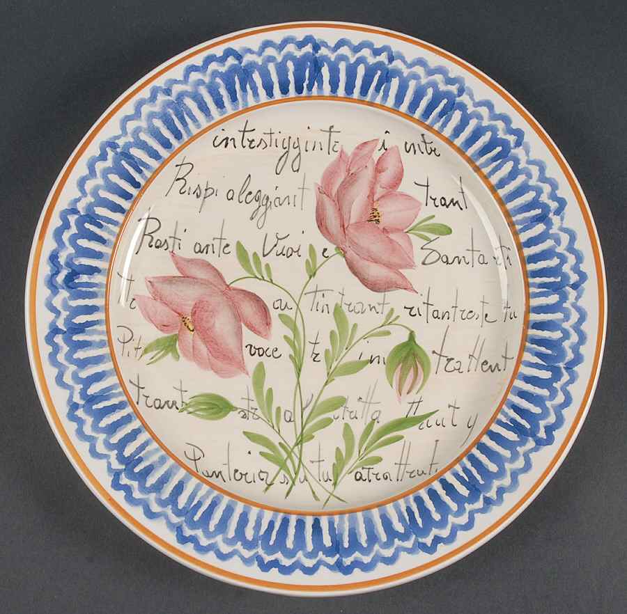 Flowers and Script Blue Luncheon Plate by Vietri (Italy)-1