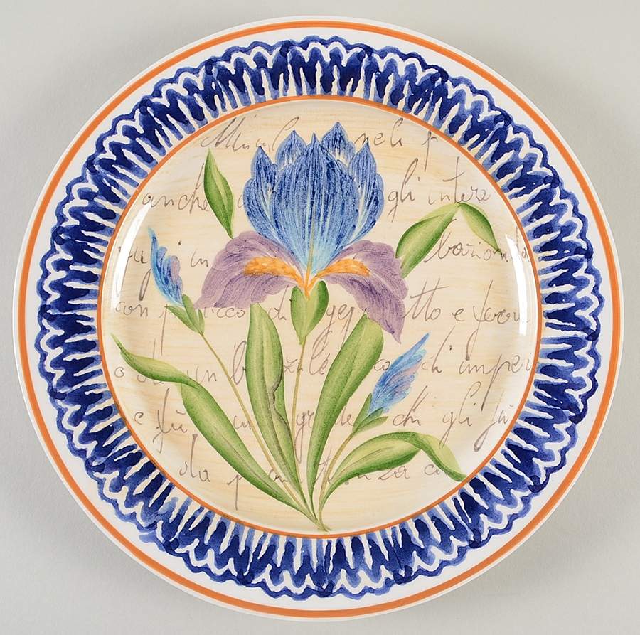 Flowers and Script Blue Luncheon Plate by Vietri (Italy)-1