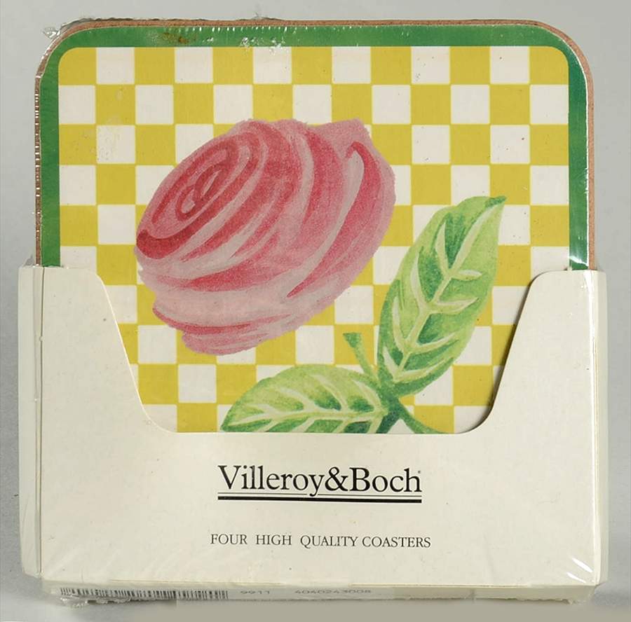 A Rose (4 Pc) Cork Back Square Coaster Set by Villeroy & Boch-1