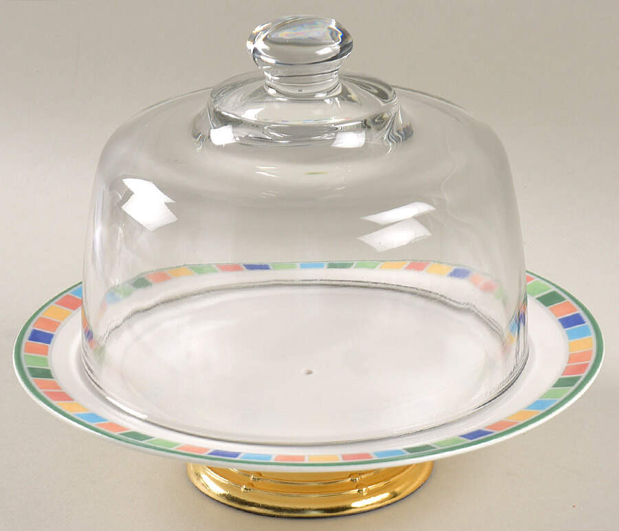 Twist Alea Caro 6 1/2"-7 1/2" Footed Cheese Plate w/ Glass Dome HC by Villeroy & Boch-1