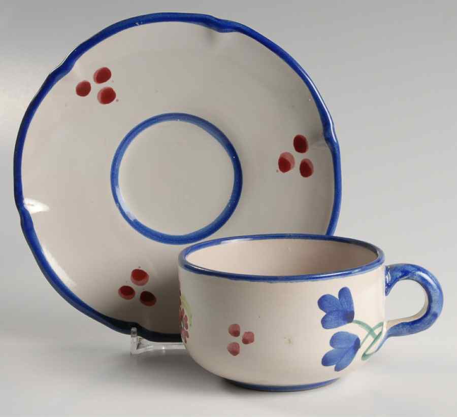 Campagna Flowers Flat Cup & Saucer Set by Vietri (Italy)-1
