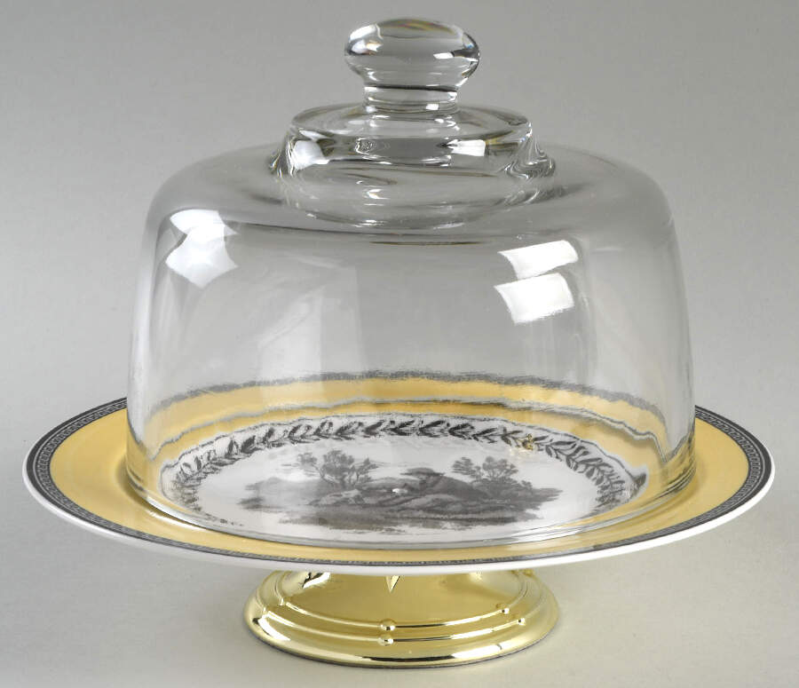 Audun Chasse 6 1/2"-7 1/2" Footed Cheese Plate w/ Glass Dome HC by Villeroy & Boch-1