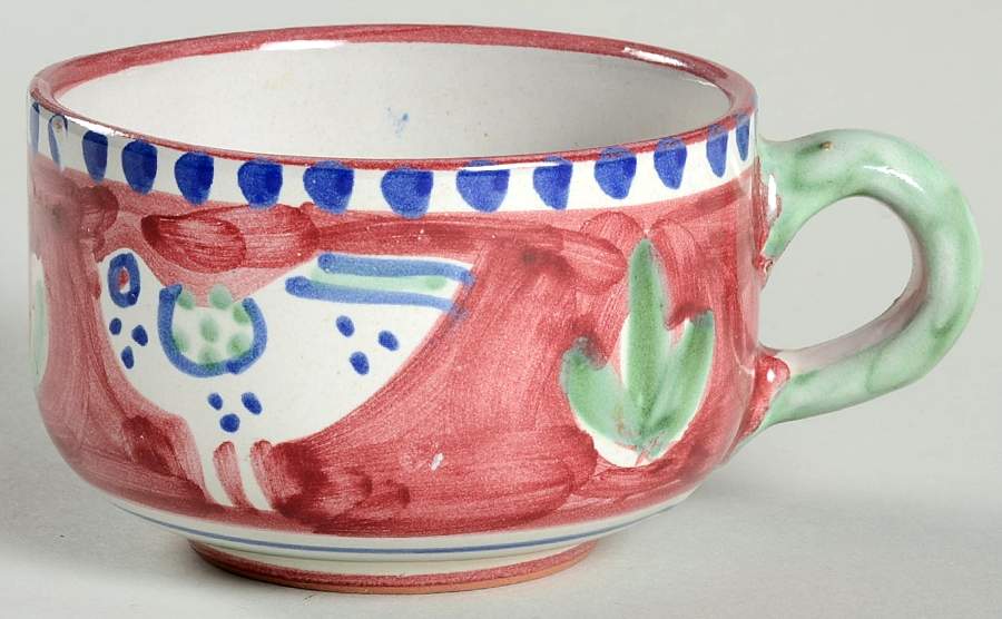 Campagna Chicken (Red Border, Blue Dots) Flat Cup by Ceramica Artistica (CAS Vietri)-1