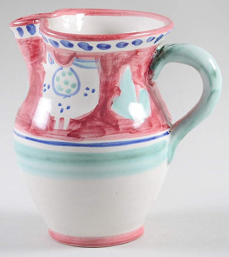 Campagna Chicken (Red Border, Blue Dots) 16 Oz Pitcher by Ceramica Artistica (CAS Vietri)-1