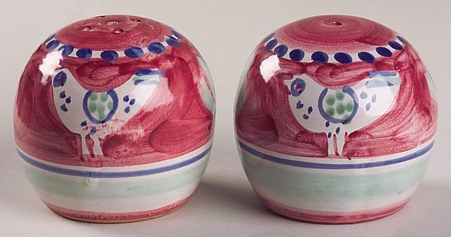 Campagna Chicken (Red Border, Blue Dots) Salt & Pepper Set by Ceramica Artistica (CAS Vietri)-1