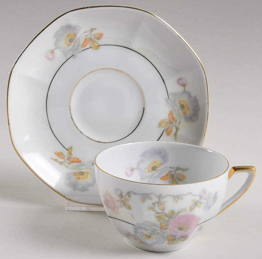 VIT147 Footed Cup & Saucer Set by Victoria (Czech)-1