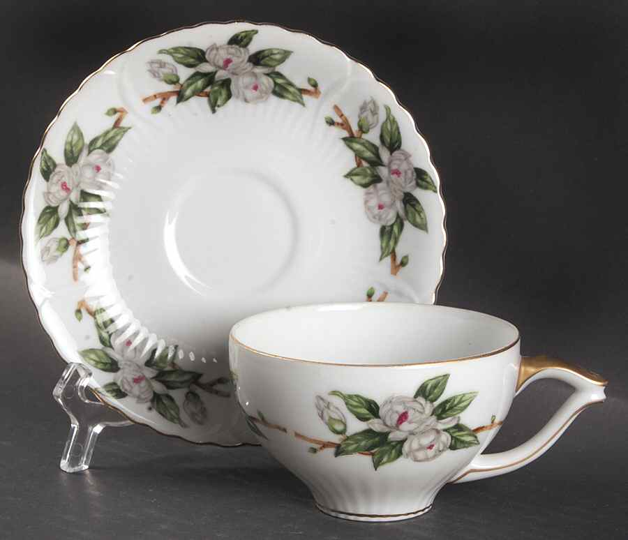 Camellia Flat Cup & Saucer Set by Victorian (Japan)-1