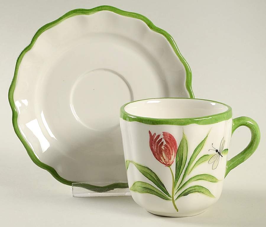 Fiori Belli Flat Cup & Saucer Set by Vietri (Italy)-1