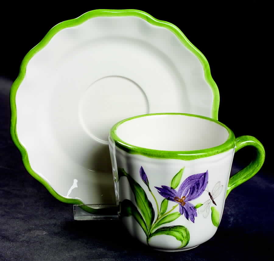 Fiori Belli Flat Cup & Saucer Set by Vietri (Italy)-1