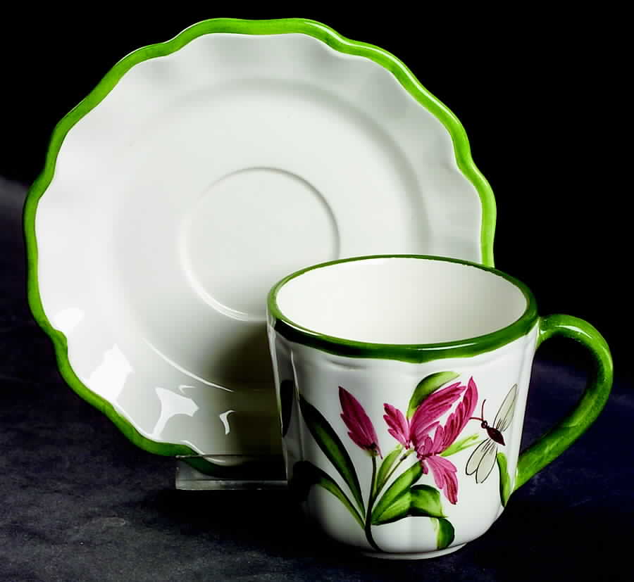 Fiori Belli Flat Cup & Saucer Set by Vietri (Italy)-1