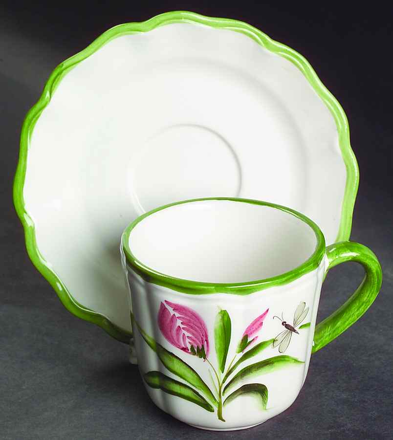 Fiori Belli Flat Cup & Saucer Set by Vietri (Italy)-1