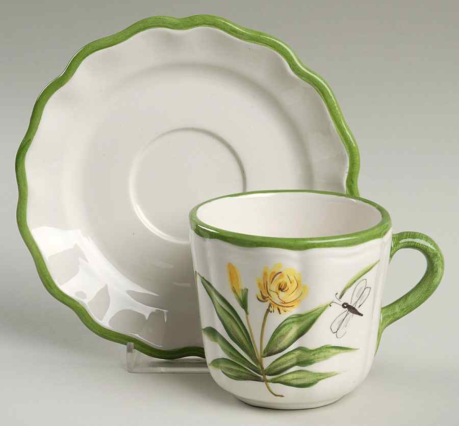 Fiori Belli Flat Cup & Saucer Set by Vietri (Italy)-1