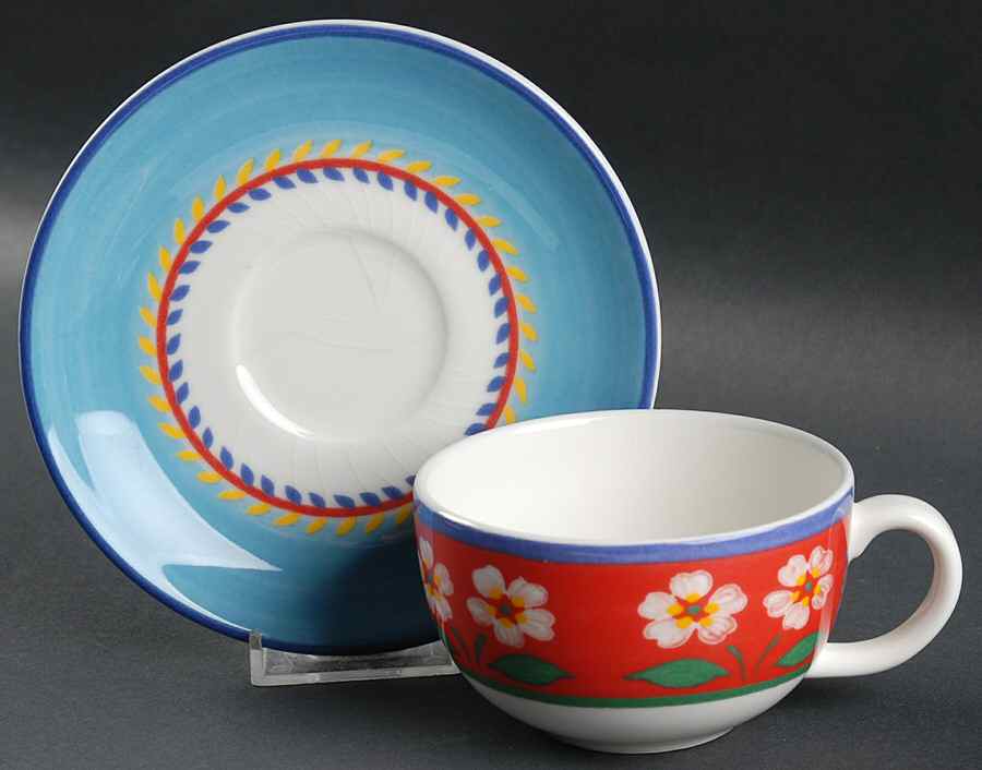 White Flowers Flat Cup & Saucer Set by Vista Alegre-1