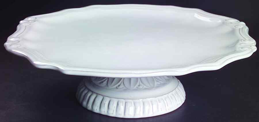 Antico Bianco 13" Diameter Pedestal Cake Stand by Vietri (Italy)-1