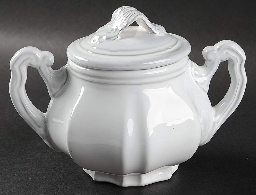 Antico Bianco Sugar Bowl & Lid by Vietri (Italy)-1
