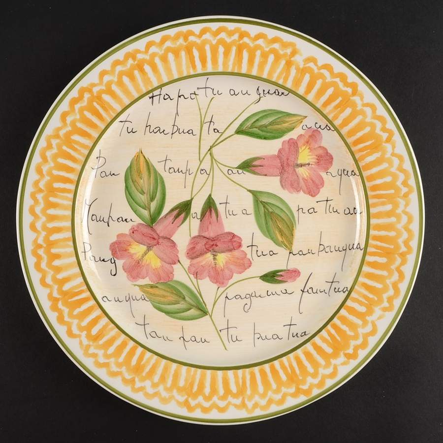 Flowers and Script Gold Luncheon Plate by Vietri (Italy)-1