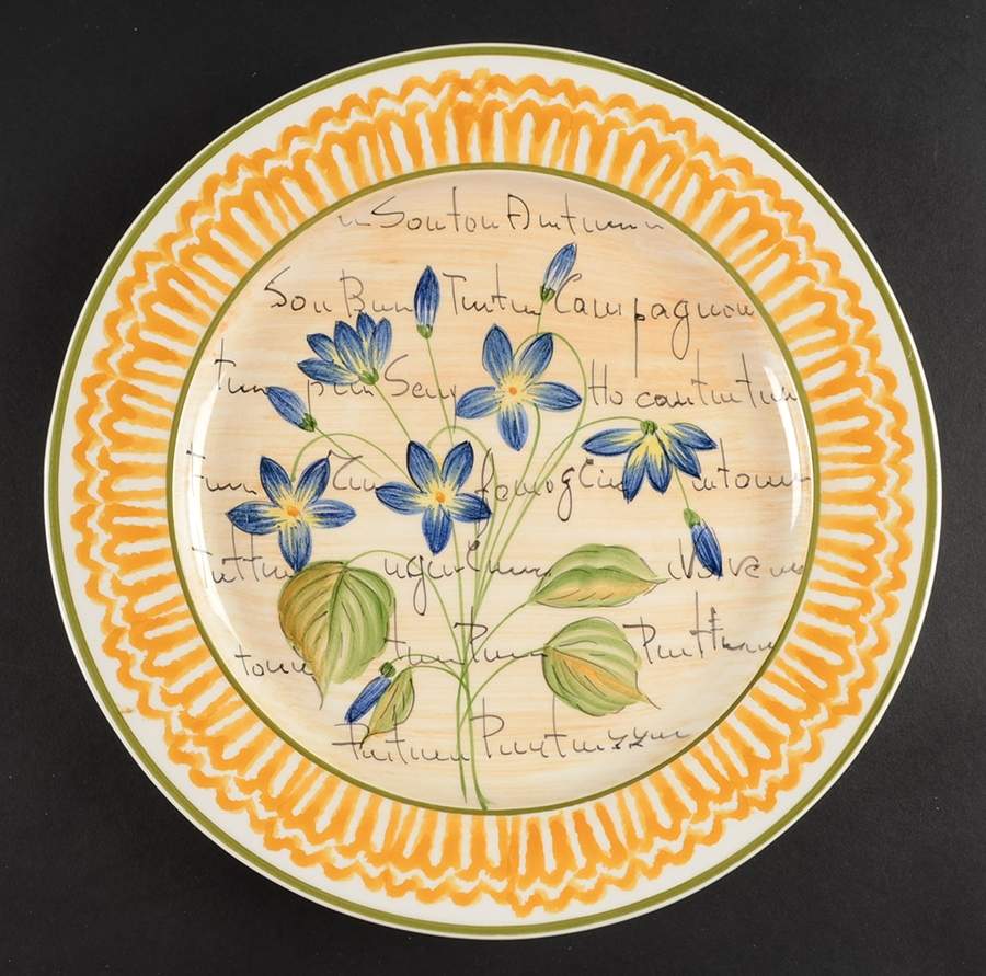 Flowers and Script Gold Luncheon Plate by Vietri (Italy)-1