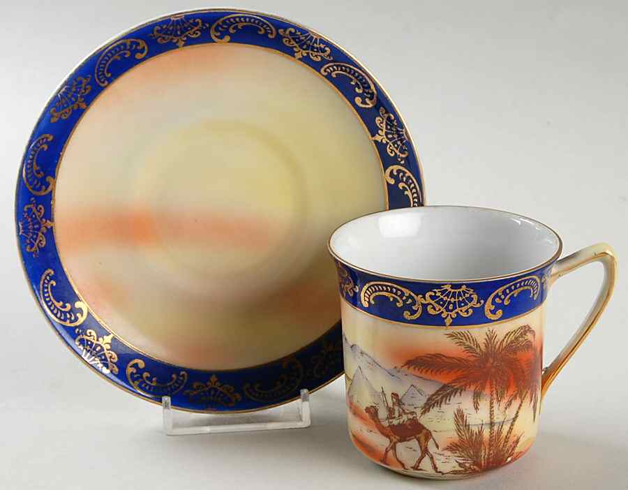 Desert Scene Flat Cup & Saucer Set by Victoria (Czech)-1