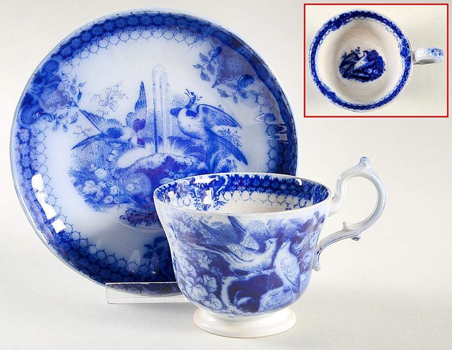 India (Flow Blue) Footed Cup & Saucer Set by Villeroy & Boch-1