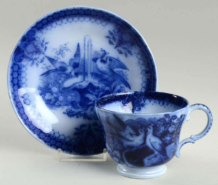 India (Flow Blue) Footed Cup & Saucer Set by Villeroy & Boch-1