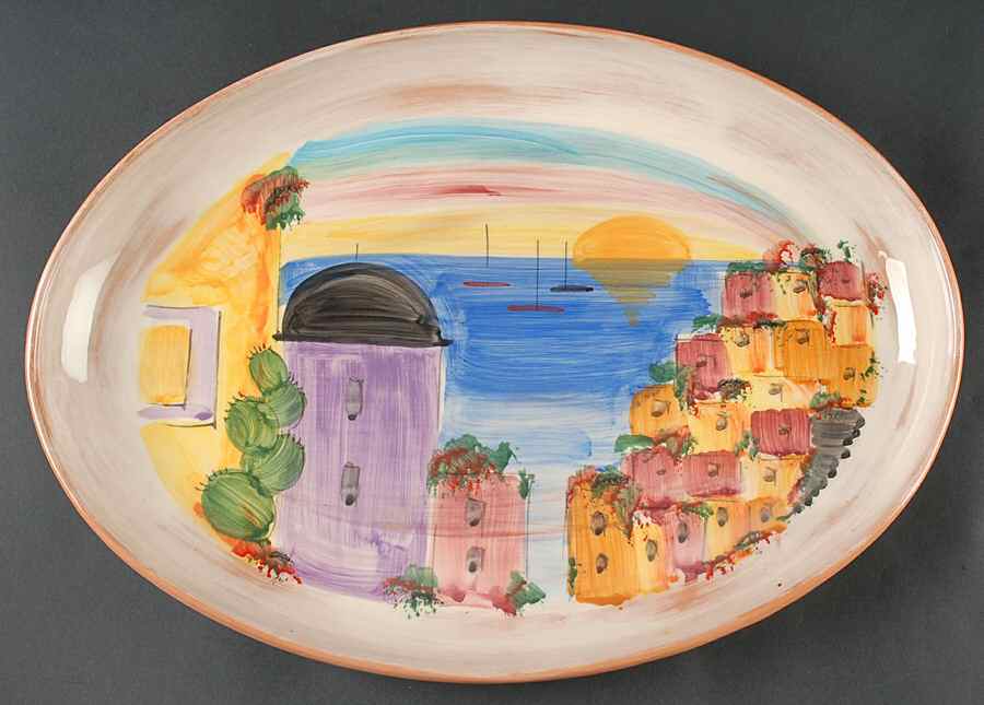 La Fenice 17" Oval Serving Platter by Vietri (Italy)-1