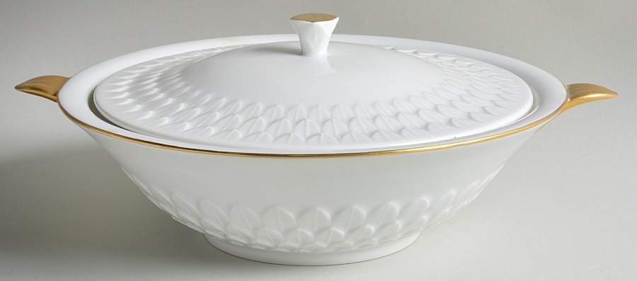 Florence (Gold Trim) Round Covered Vegetable by Vignaud-1