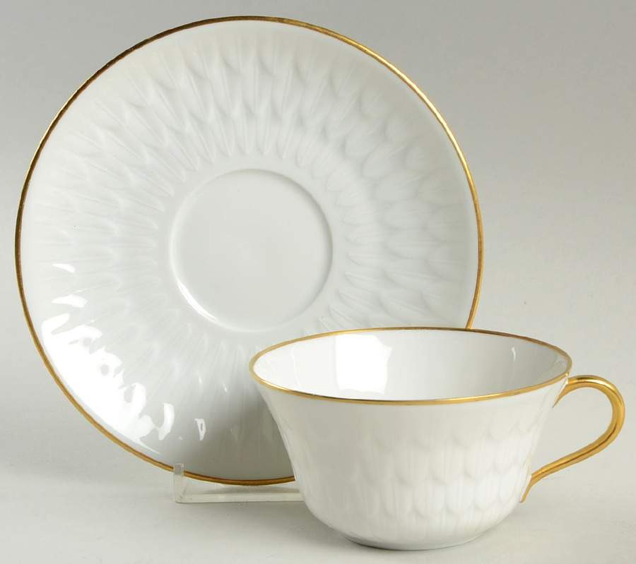 Florence (Gold Trim) Flat Cup & Saucer Set by Vignaud-1